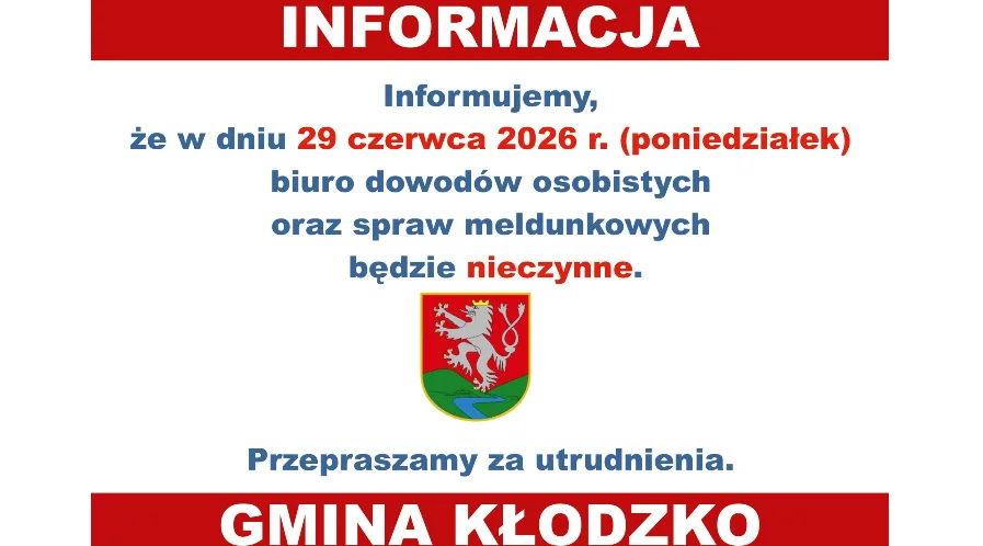 Nieczynne biuro dowodów osobistych i spraw meldunkowych 29 czerwca