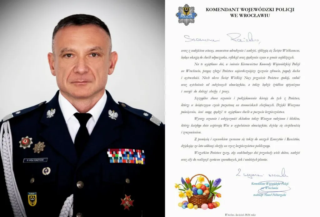 Życzenia z okazji Świąt Wielkanocnych od Komendanta Wojewódzkiego Policji we Wrocławiu