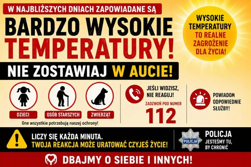 Wysokie temperatury stwarzają zagrożenie w zamkniętych samochodach