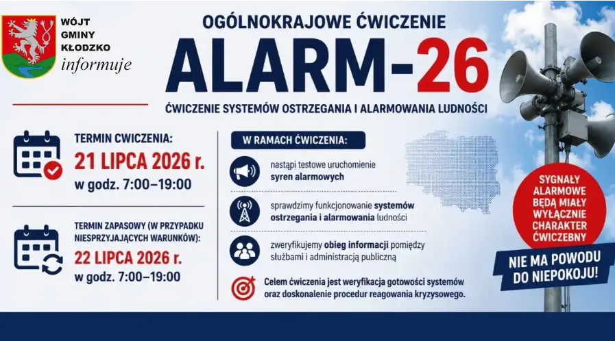 Ćwiczenia alarmowe w Gminie Kłodzko – syreny na terenie kraju