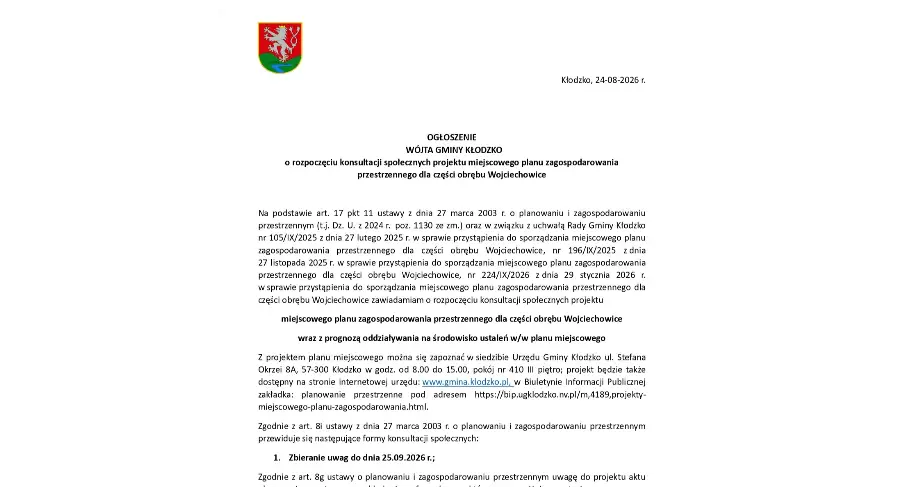 Rozpoczęcie konsultacji społecznych w Wojciechowicach