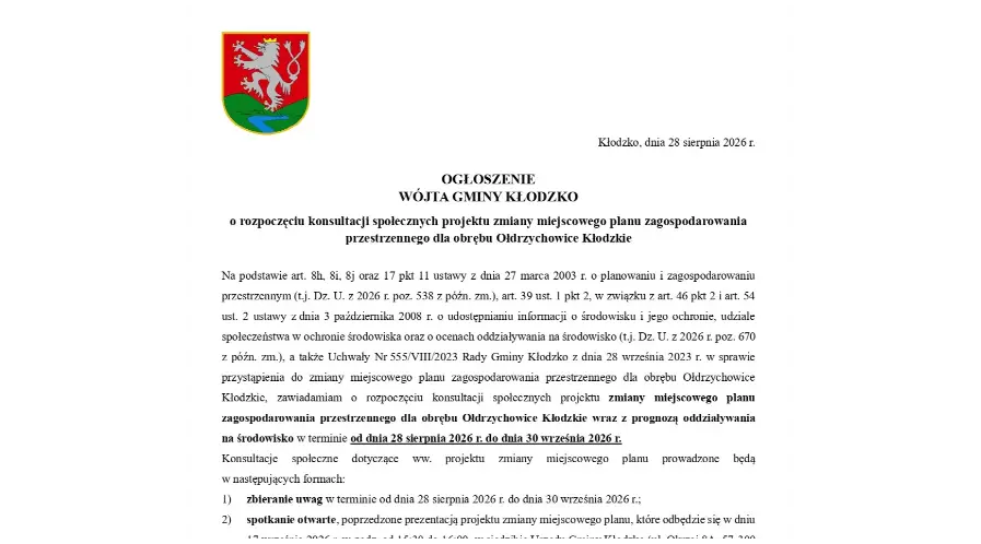 Konsultacje społeczne w Ołdrzychowicach Kłodzkich