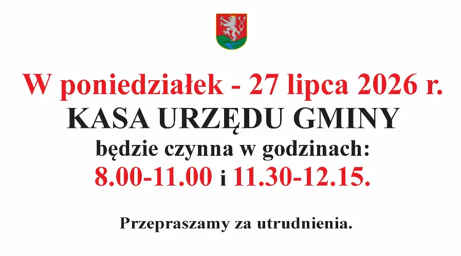 Zmiana godzin pracy Kasy Urzędu Gminy