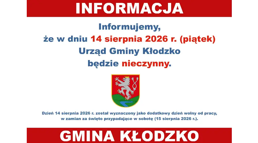 Urząd Gminy Kłodzko nieczynny w piątek