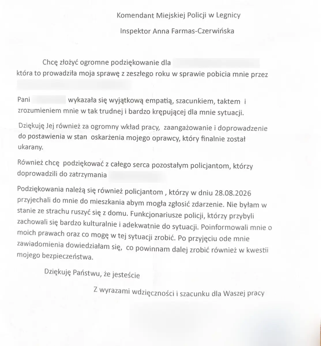 Uznanie dla policjantów z Legnicy za profesjonalizm i empatię