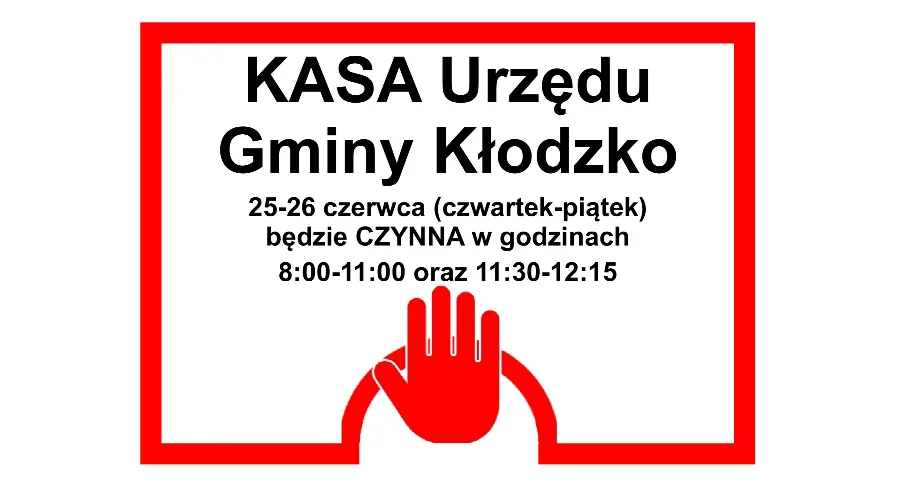Zmiana godzin otwarcia kasy Urzędu Gminy Kłodzko